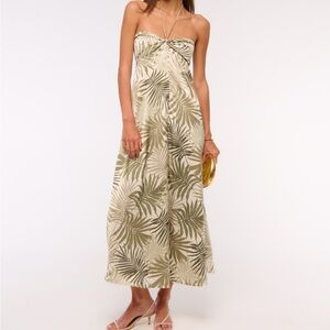 Abercrombie & Fitch Olive and Cream Strapless Midi Dress